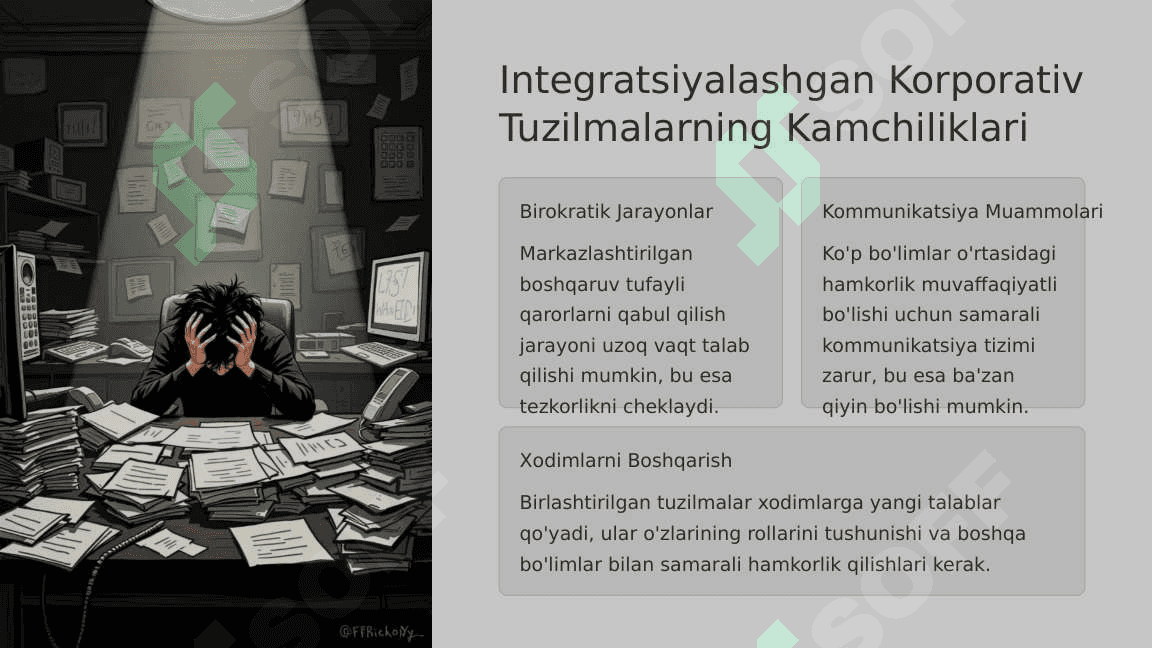 1.Integratsiyalashgan Korporativ Tuzilmalarining Asosiy Xususiyatlari 2.Integratsiyalashgan Korporativ Tuzilmalarning Afzalliklari 3.Integratsiyalashgan Korporativ Tuzilmalarda Innovatsiyalarni Qo'llab-quvvatlash 4