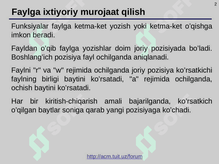To‘g‘ri murojaatli fayllarni kiritish/chiqarish. Istisno  holatlariga ishlov berish. 2