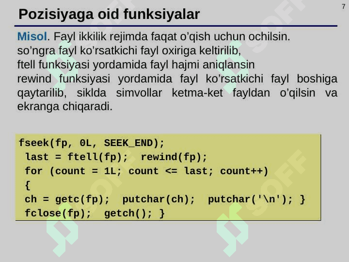 To‘g‘ri murojaatli fayllarni kiritish/chiqarish. Istisno  holatlariga ishlov berish. 7