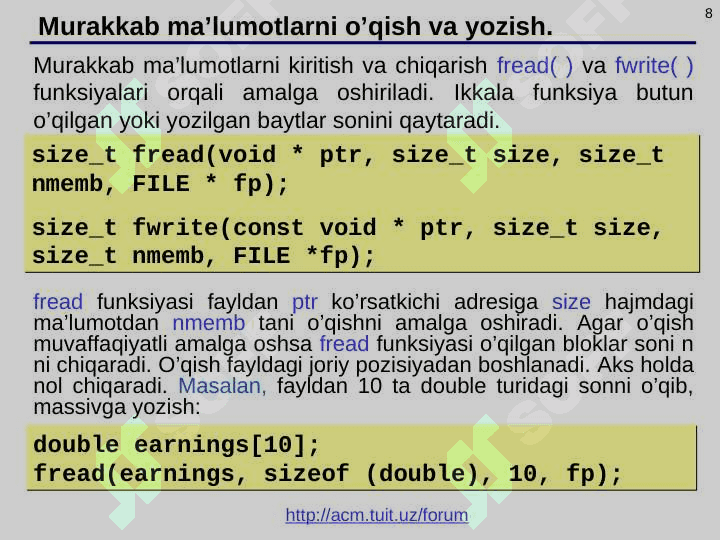 To‘g‘ri murojaatli fayllarni kiritish/chiqarish. Istisno  holatlariga ishlov berish. 8