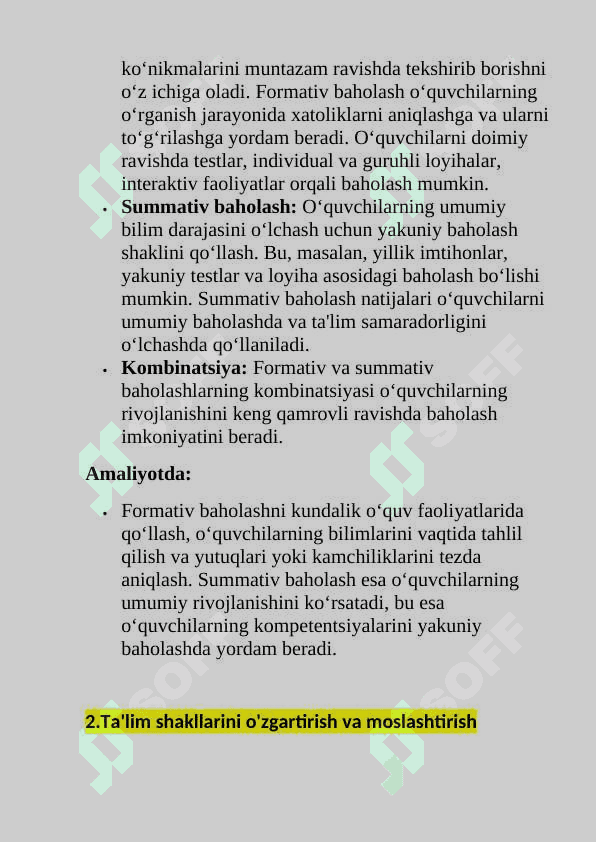 Xalqaro baholash dasturlari talablari asosida  ta’limning shakl, metod va vositalari  yordamida o‘quvchilar kompetentsiyalarini shakllantirish. 6