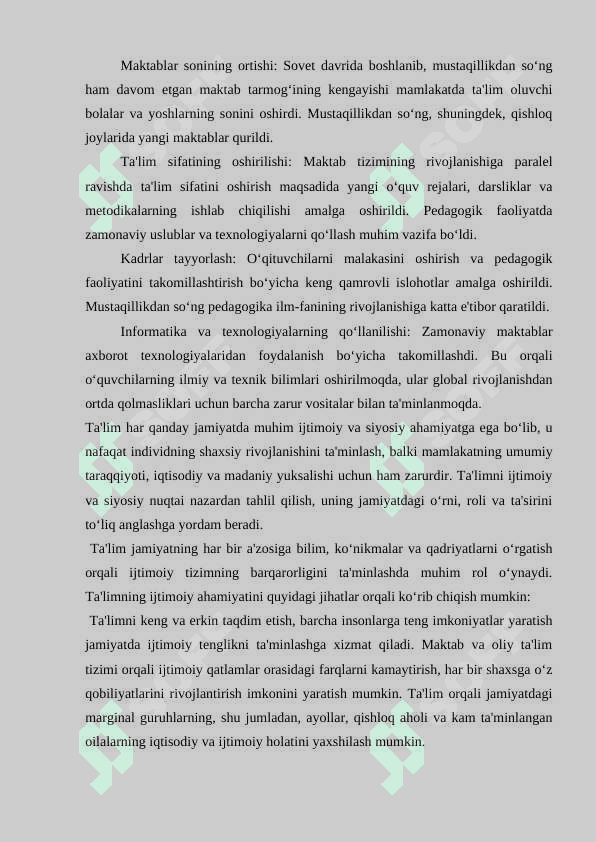 MUSTAQILLIKGACHA (1945-1990) BO’LGAN YILLARDA O’ZBEKISTONDA MAKTAB VA PEDAGOGIKA FANINING TARAQQIYOTI 7