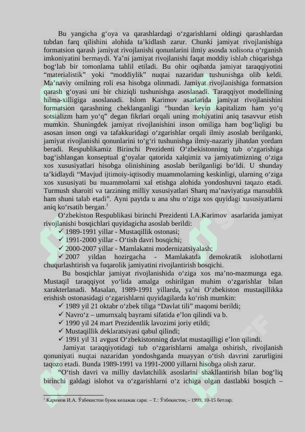 O‘ZBEKISTON MUSTAQIL DEMOKRATIK TARAQQIYOTINING MILLIY G‘OYA KONSEPSIYASI BILAN BOG‘LIQLIGI 4