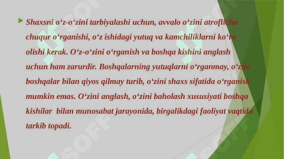 SHAXSLARNING O'ZINI O'ZITARBIYALASHI MUAMMOSI YUZASIDAN TASAVVURLARI SHAKLLASNTIRISH 4