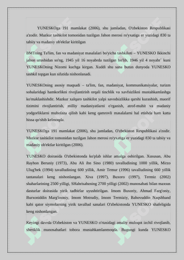 O'ZBEKISTON VA YUNESKO MUNOSABATLARI 2