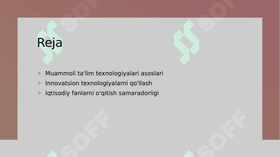 MUAMMOLI TA'LIM TEXNOLOGIYASINING MAQSAD VA VAZIFASI.INNAVATSION TEXNOLOGIYALAR ASOSIDA IQTISODIY FANLARNI O'QITISH 2