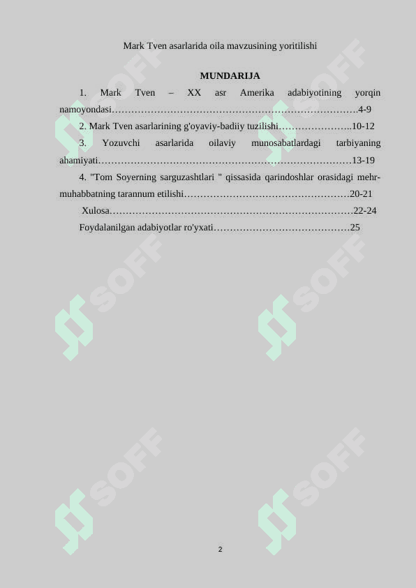 Mark Tven asarlarida oila mavzusining yoritilishi 2