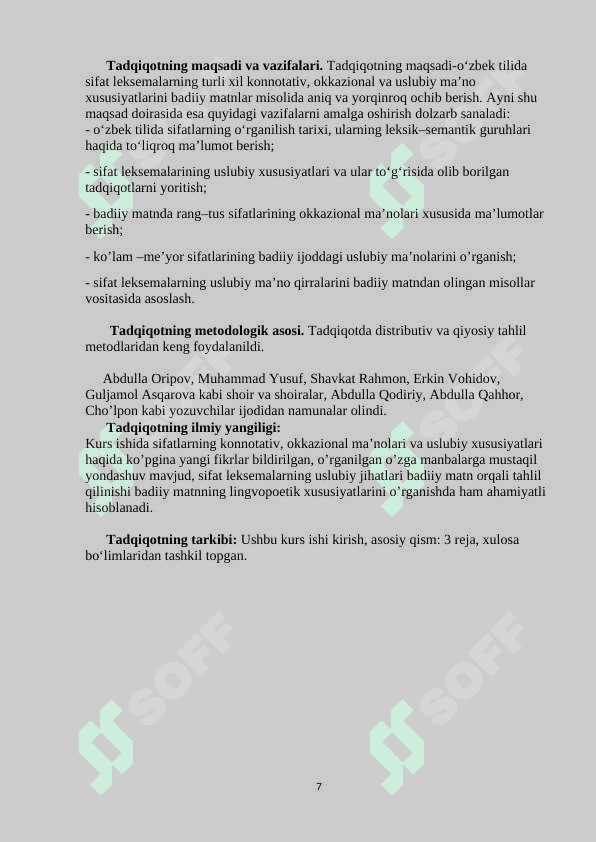 Abdulla Qodiriyning “O‘tkan kunlar “ asarida sifatlarning ishlatilishi 7