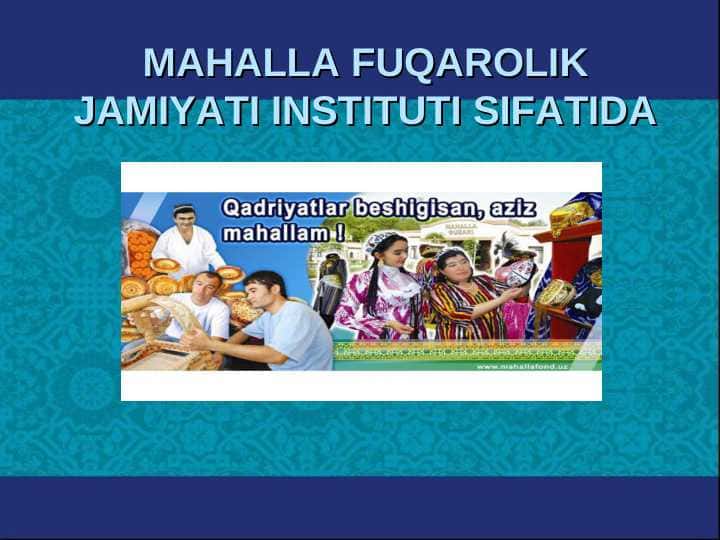 MAHALLA FUQAROLIK JAMIYATI INSTITUTI SIFATIDA