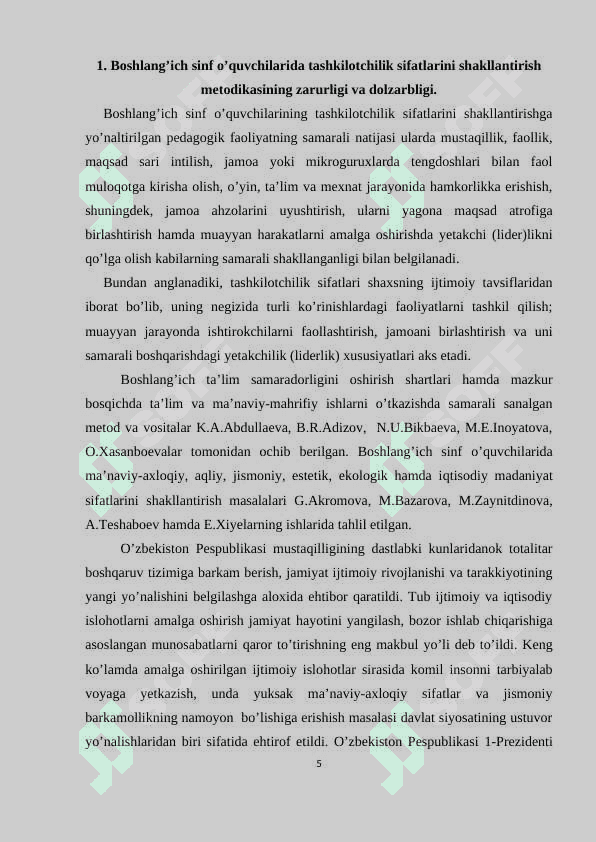 TASHKILOTCHI VA O’QUVCHILARNING O’Z O’ZINI BOSHQARISH ISHLARINING 5