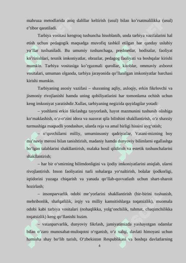 TARBIYA USULLARINI TANLASHGA QO'YILADIGAN TALABLAR 6