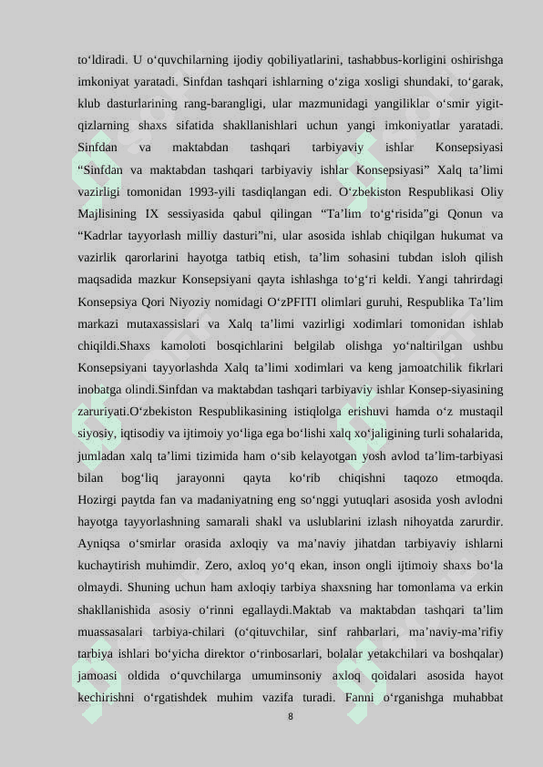TARBIYA USULLARINI TANLASHGA QO'YILADIGAN TALABLAR 8