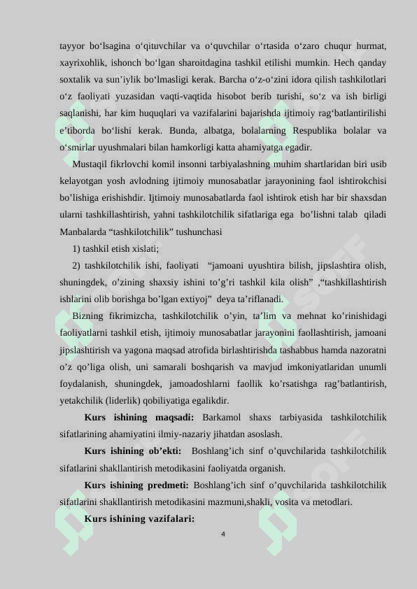 TASHKILOTCHI VA O‘QUVCHILARNING O‘Z-O‘ZINI BOSHQARISH ISHLARINING METODIKASI 4
