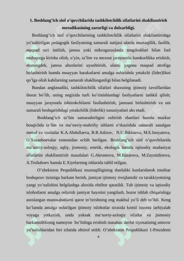 TASHKILOTCHI VA O‘QUVCHILARNING O‘Z-O‘ZINI BOSHQARISH ISHLARINING METODIKASI 6