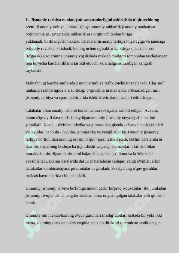 Maktab o`quvchilarida darsdan va sinfdan tashqari jismoniy tarbiyani tashkil etish metodikasi 6