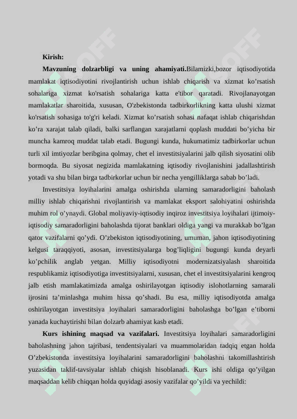 Investitsion loyihaning qiymati va uning samarasini aniqlash 3