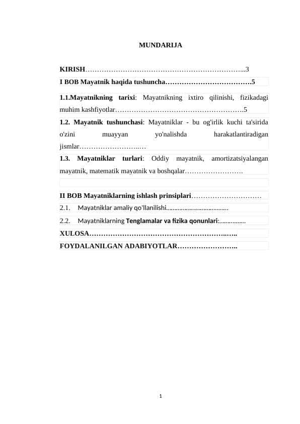 Mayatniklarning ishlash prinsiplari