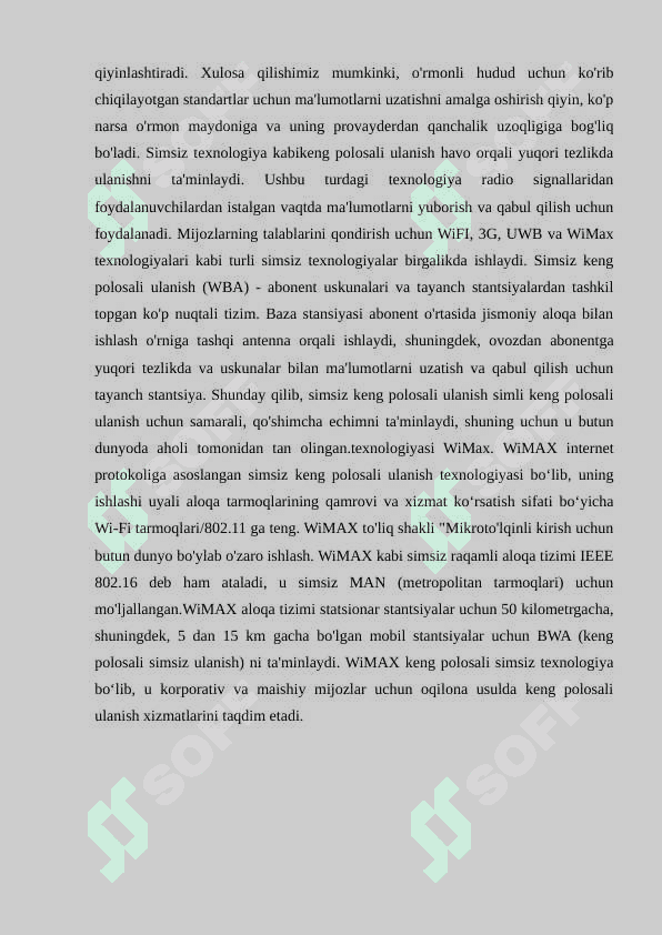 WIMAX tizimida qoʻllaniladigan texnalogiya 6