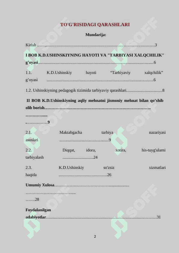 K.D.USHINSKIYNING MAKTABGACHA TARBIYA TO'G'RISIDAGI QARASHLARI 2