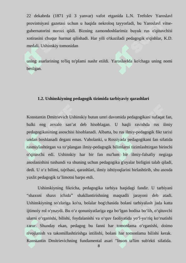 K.D.USHINSKIYNING MAKTABGACHA TARBIYA TO'G'RISIDAGI QARASHLARI 8