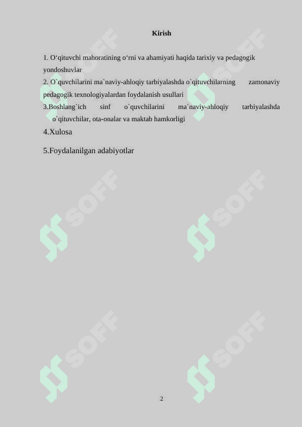 Boshlang`ich sinf o`quvchilarini ma`naviy-axloqiy tarbiyalashda o`qituvchi mahorati 2