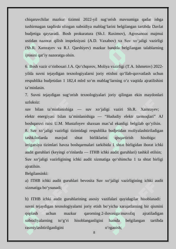 O'ZBEKISTONDA FERMER VA DEHQON XO'JALIKLARINI RIVOJLANTIRISH VAZIFALARI 8