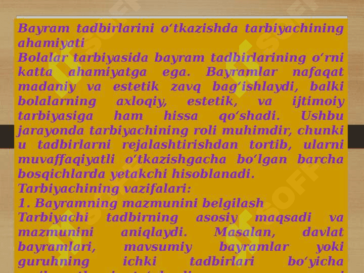 Bayram tadbirlarini oʻtkazishda tarbiyachining ahamiyati. 2