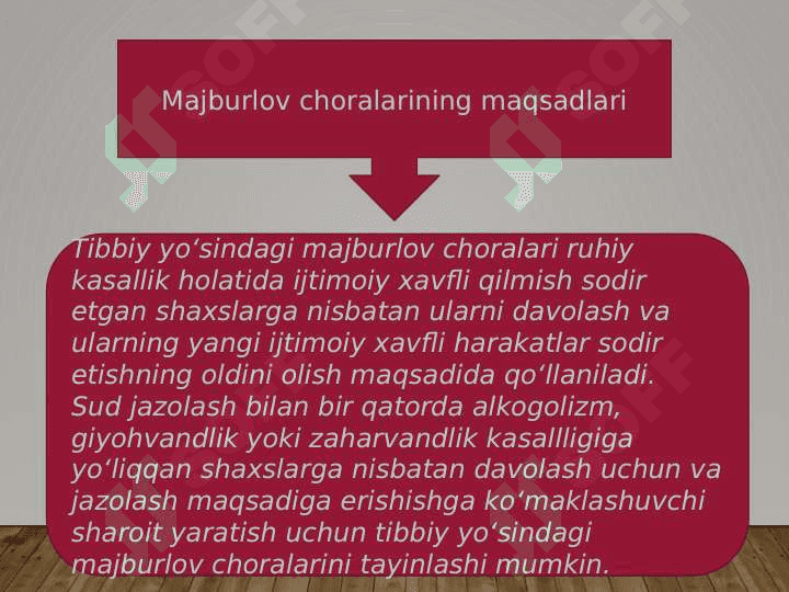 TIBBIY YO’SINDAGI MAJBURLOV CHORALARI 2