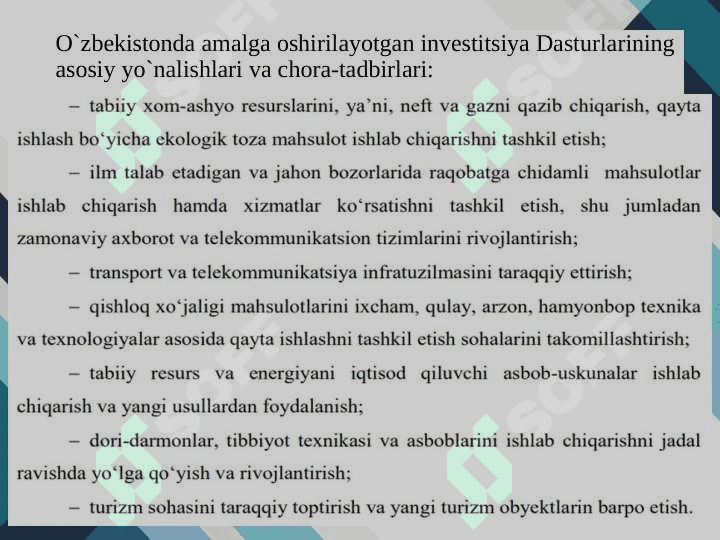 ХОRIJIY INVЕSTОRLAR UCHUN O`ZBЕKISTОN IQTISОDIYOTINI JALB QILUVCHANLIGINI ОSHIRISHNING ASОSIY YO`NALISHLARI 3
