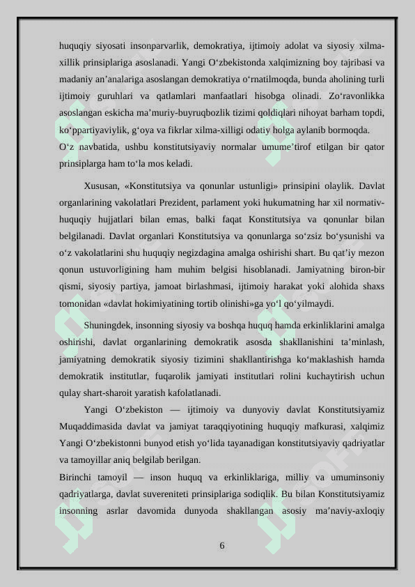 O'zbekiston Respublikasining yangi tahrirdagi Konstitutsiyasi qabul qilinishi: 6