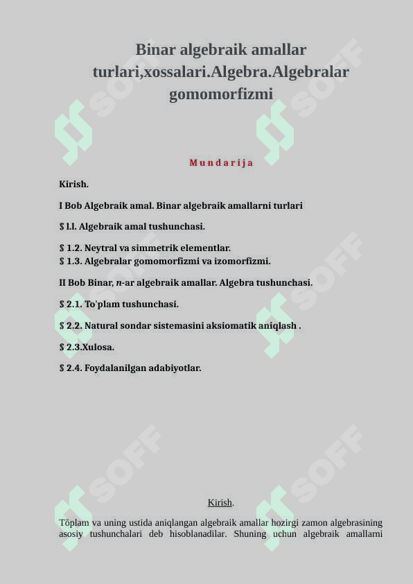 Binar algebraik amallar    turlari,xossalari.Algebra.Algebralar gomomorfizmi 2