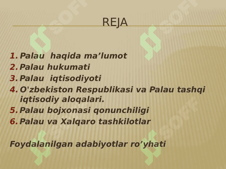 Palau Respublikasining bojxona siyosati tahlili 2