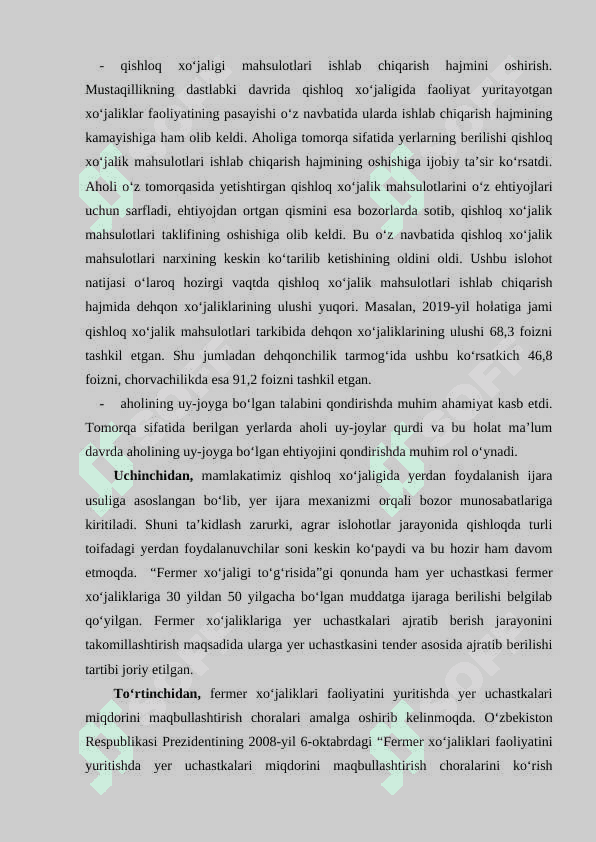 O‘ZBEKISTONDA AGRAR ISLOHOTLARNING MOHIYATI, BOSQICHLARI VA ASOSIY YO‘NALISHLARI 7
