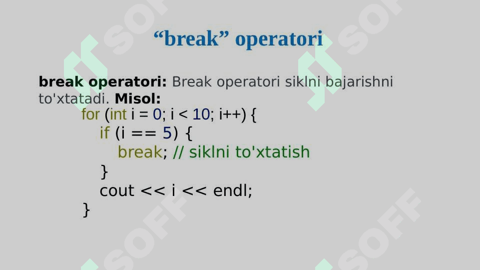 Takrorlanuvchi operatorlar. Parametrli sikl operatori (for). 4
