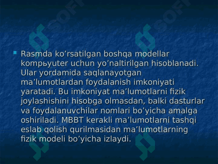 Predmet sohani infologik, datologik va fizik modellari 4