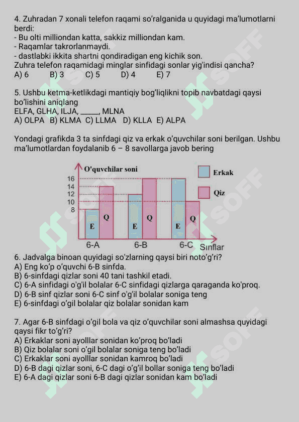 Prezident maktab test mantiq saralash 3