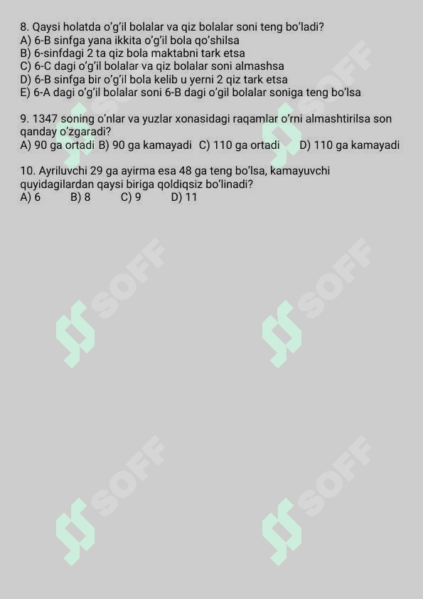 Prezident maktab test mantiq saralash 4