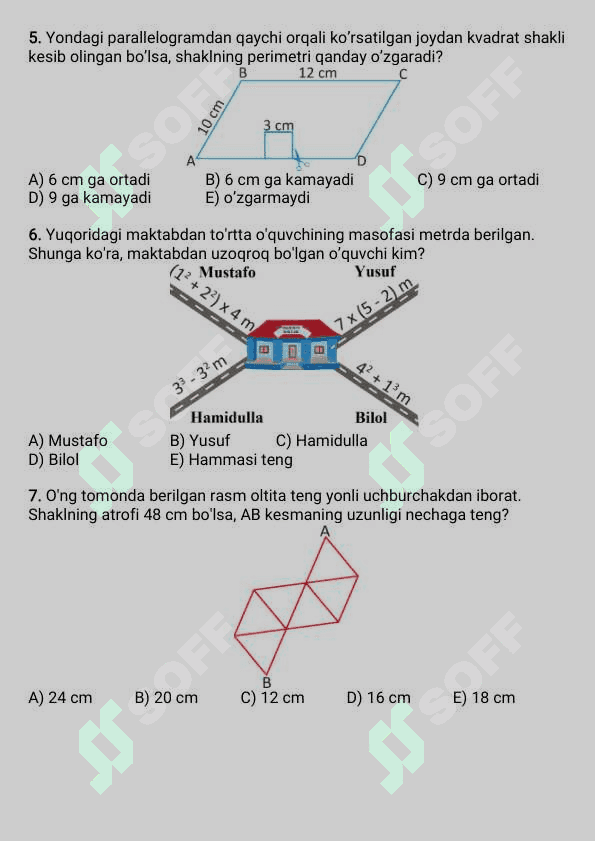 Prezident maktab test mantiq saralash 6
