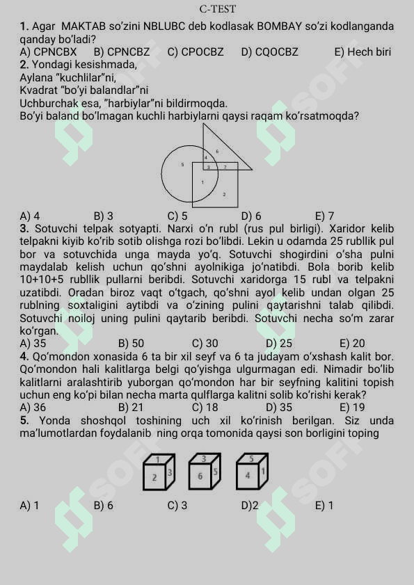 Prezident maktab test mantiq saralash 8