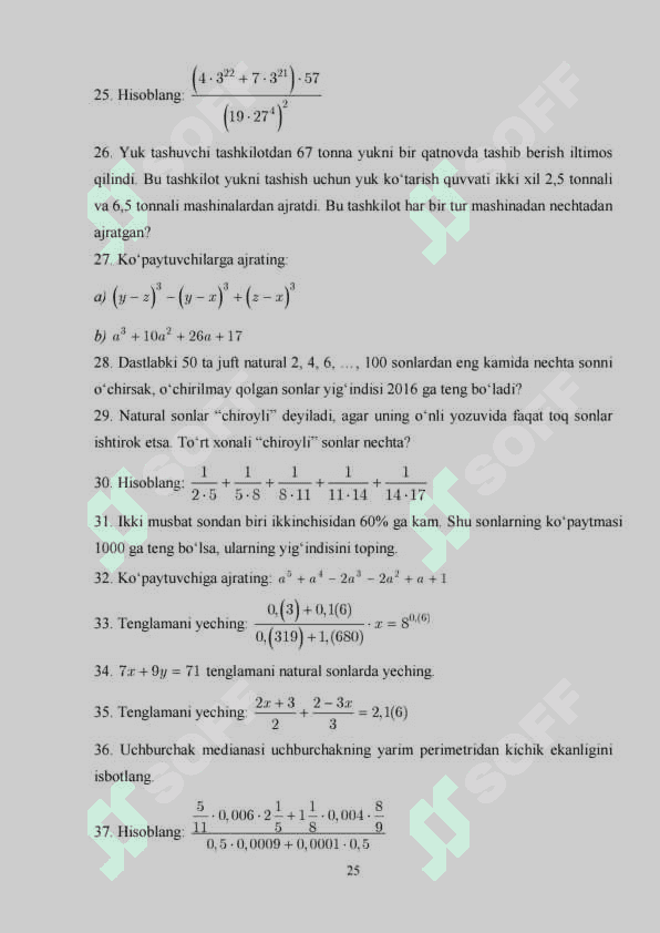 Matematika 7-sinf olimpiada 100 ta masala 3