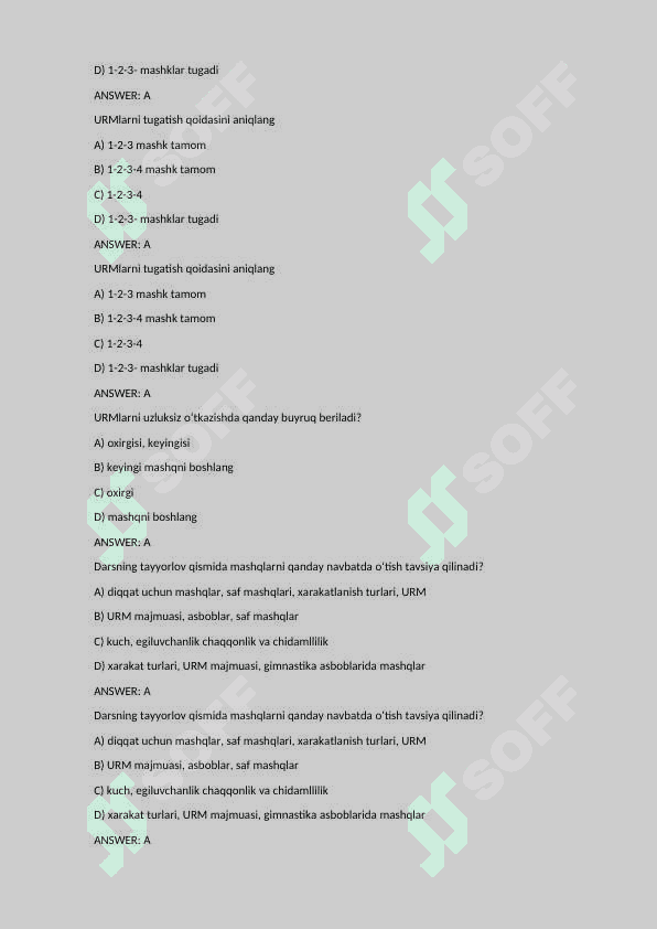 Jismoniy tarbiya fanidan testlar to'plami - SPORT TEST 6