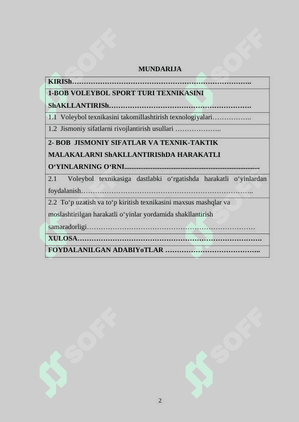 Voleybol o‘yini texnikasi va taktikasini o‘rgatishni takomillashtirish hamda mahoratini oshirish 2