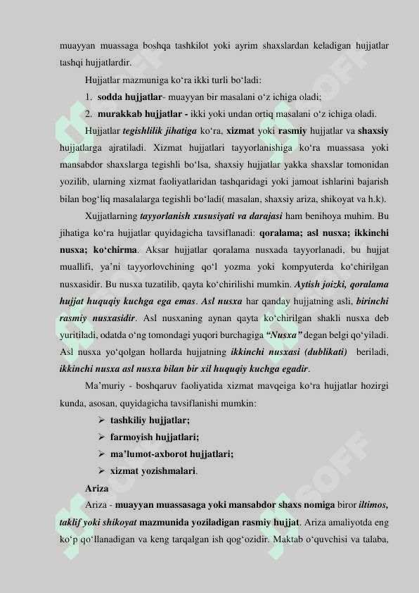 MA’LUMOT-AXBOROT HUJJATLARINI  TAYYORLASH VA XIZMAT YOZISHMALARINI AMALGA OSHIRISH 2