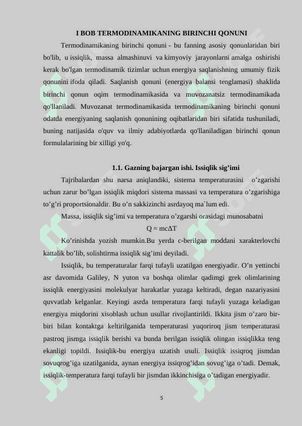 TERMODINAMIKANING BIRINCHI QONUNINI VA UNING IZOJARAYONLARGA TADBIQI 4