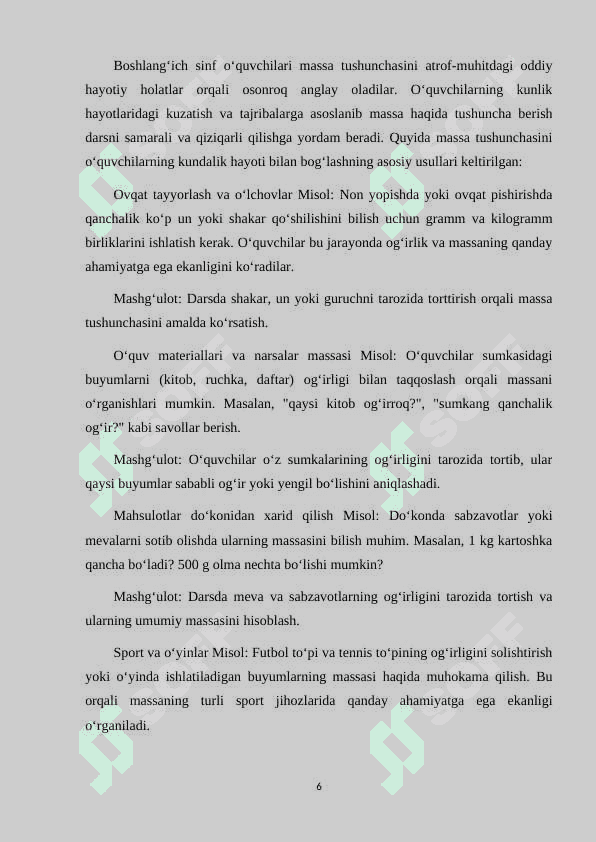 BOSHLANG‘ICH SINFLARDA MASSA O‘LCHOVLARINI O‘RGATISH METODIKASI 6