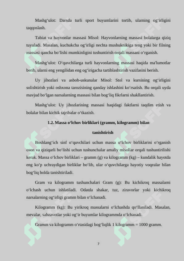 BOSHLANG‘ICH SINFLARDA MASSA O‘LCHOVLARINI O‘RGATISH METODIKASI 7