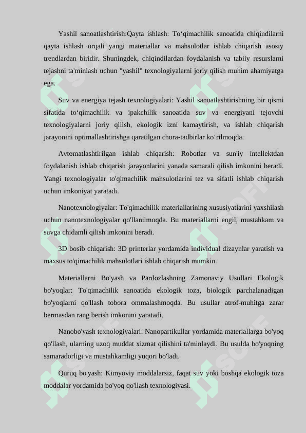 TO'QIMACHILIK VA IPAKCHILIK SANOATLARIDA INNOVATSION TEXNOLOGIYALAR, MATERIALLARNI BO'YASH VA PARDOZLASHNING ZAMONAVIY USULLARI, YASHIL SANOATLASHTIRISH 4