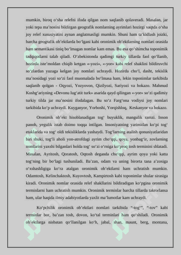Toponimlarni geografik jihatdan o’rganilishi 4