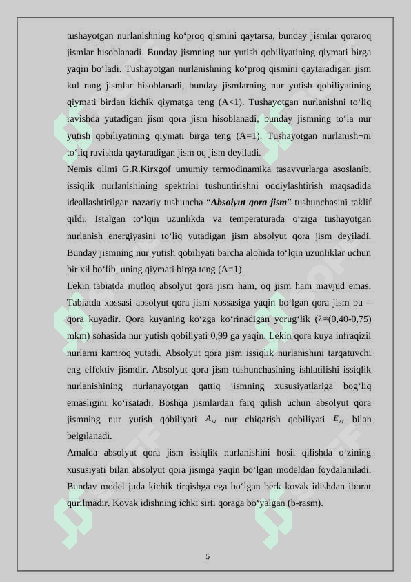Issiqlik nurlanishi. Krixgof qonuni 5