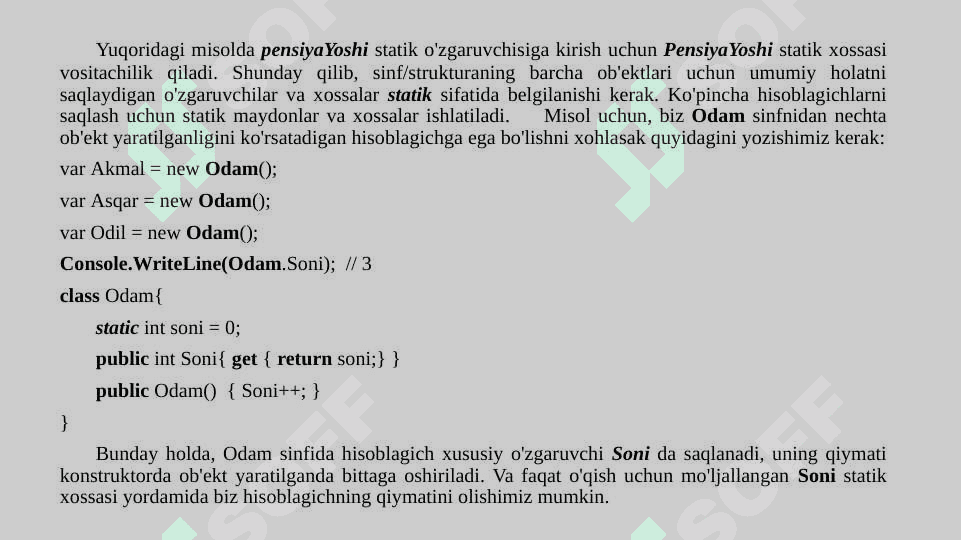 Statik berilganlar, statik metodlar, statik sinflar 7